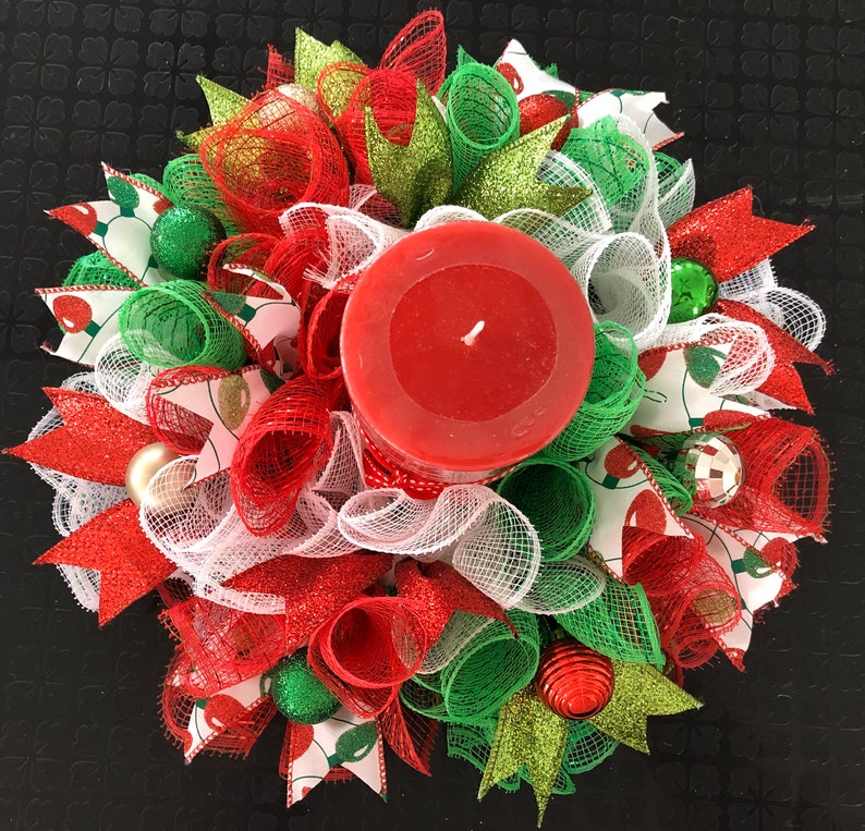 12 Christmas Deco Mesh Candle Holder Ring / Mini Centerpiece Etsy