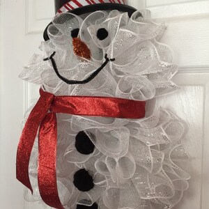 25 Winter Deco Mesh Snowman Wreath Red image 2