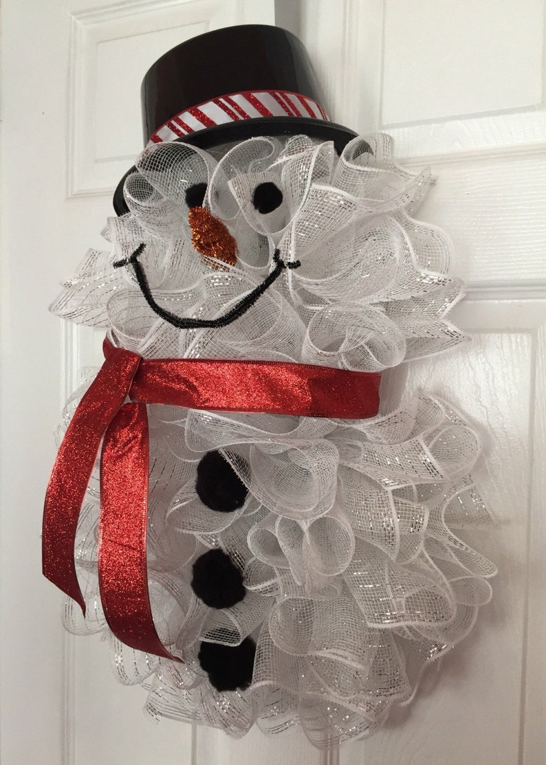 25 Winter Deco Mesh Snowman Wreath Red image 2