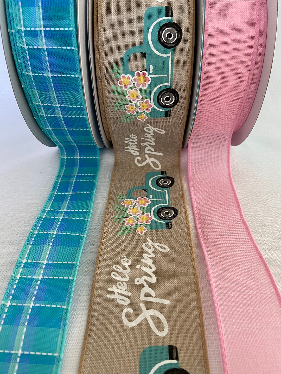 Natural “hello Spring” Truck Wired Ribbon Bundle Set — 5 Yards Each - Etsy