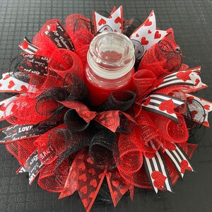 17&quot; Valentine&#39;s Deco Mesh Heart Centerpiece/Candle Holder - Red & Black