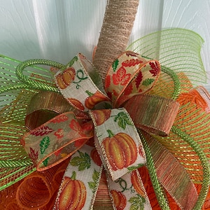 17” Fall / Autumn Deco Mesh Orange Pumpkin Wreath / Door Hanger With ...