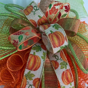 17” Fall / Autumn Deco Mesh Orange Pumpkin Wreath / Door Hanger With ...