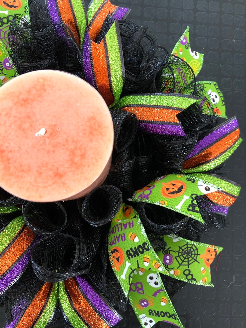 12" Halloween Deco Mesh Mini Centerpiece/candle Ring Holder - Black - Etsy