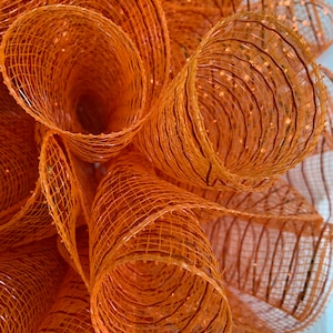 17” Fall / Autumn Deco Mesh Orange Pumpkin Wreath / Door Hanger With ...