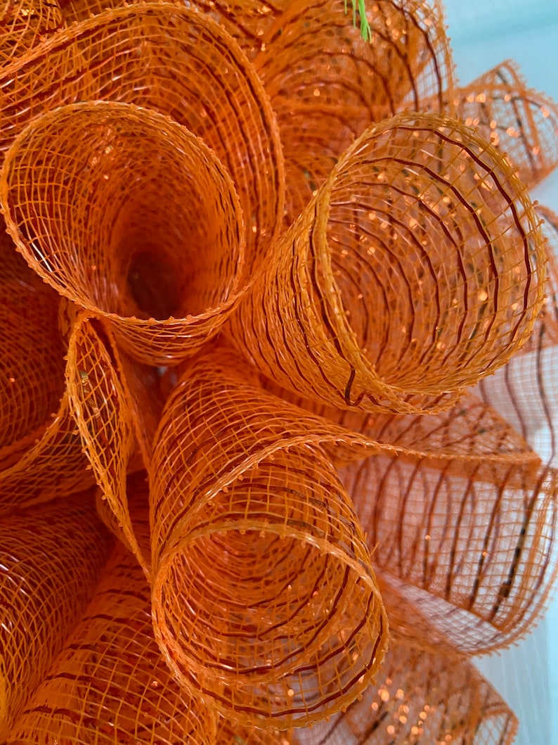 17” Fall / Autumn Deco Mesh Orange Pumpkin Wreath / Door Hanger With ...