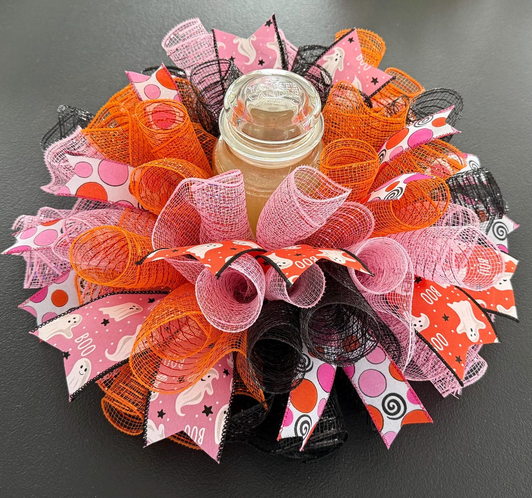 Mesh Ghost 12” or 17” Fall Halloween Deco Mesh Ghost Centerpiece / Candle Holder ...