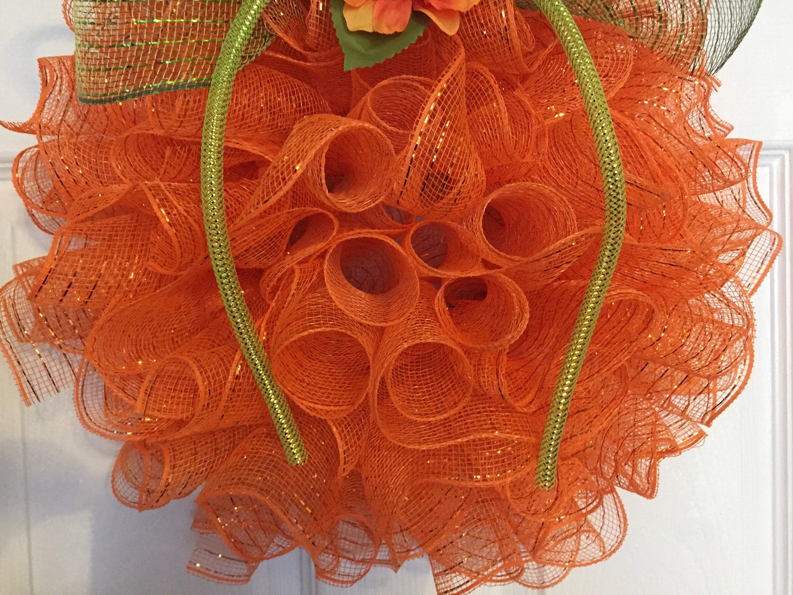 17" Fall/autumn Deco Mesh Orange Pumpkin Wreath With Sunflower - Etsy