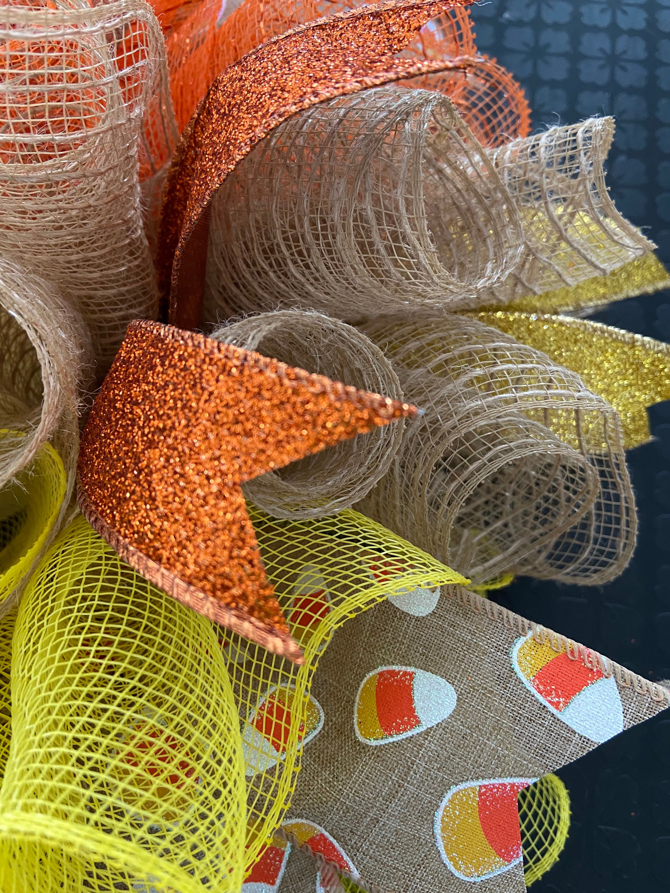 12" or 17” Halloween Deco Mesh Candy Corn Centerpiece / Candle Holder ...