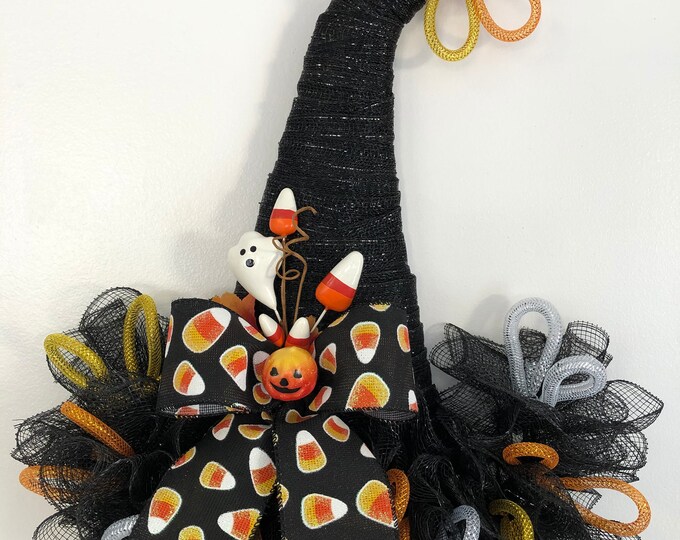 16" X 18" Halloween Deco Mesh Candy Corn/ghost Witch Hat Door Hanger ...