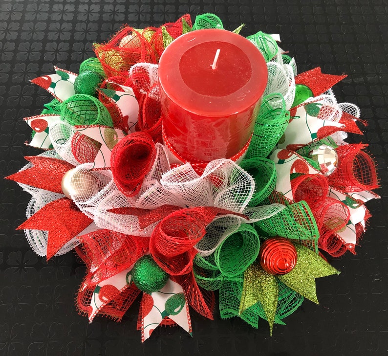 12 Christmas Deco Mesh Candle Holder Ring / Mini Centerpiece Etsy