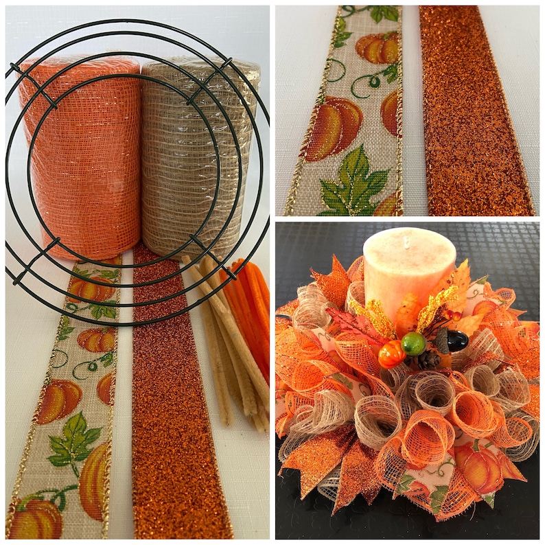 DIY Fall Pumpkin Deco Mesh Mini 12” Centerpiece / Wreath Kit - Etsy