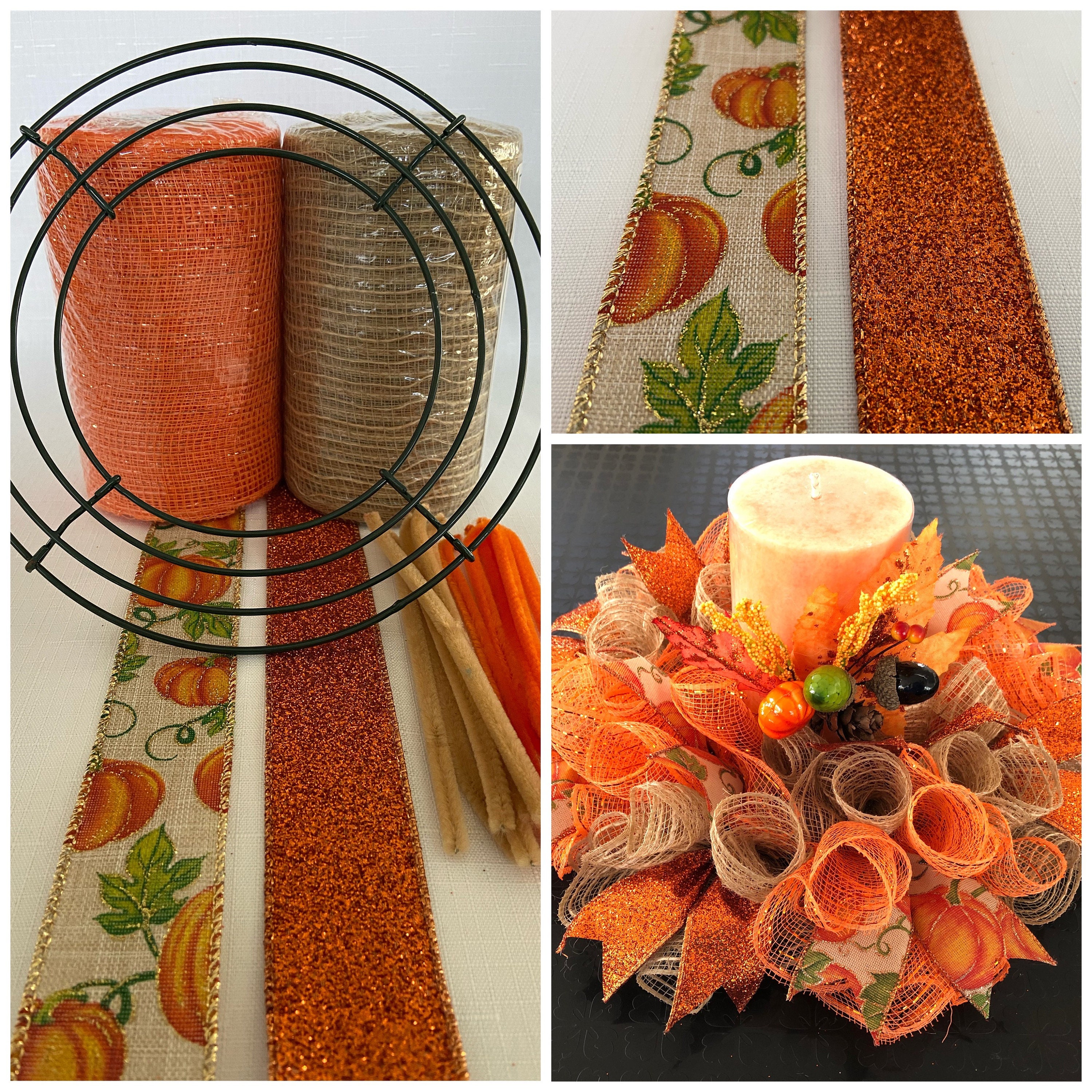 DIY Fall Pumpkin Deco Mesh Mini 12” Centerpiece / Wreath Kit - Etsy