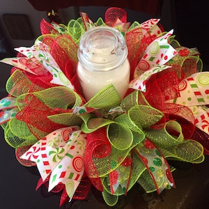 12&quot; or 17&quot; Christmas Deco Mesh Candy Centerpiece/Candle Holder in Red/Green