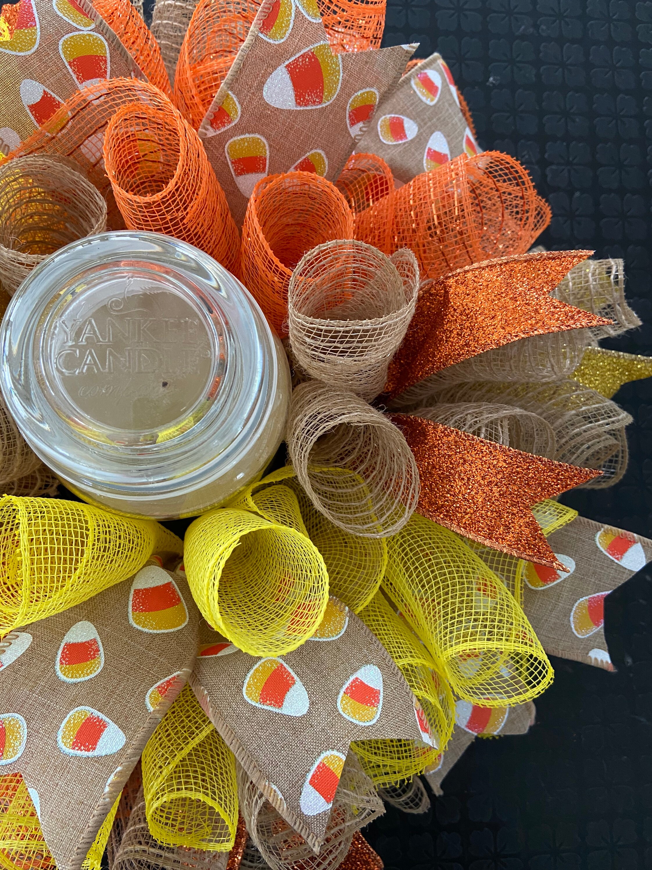12" or 17” Halloween Deco Mesh Candy Corn Centerpiece / Candle Holder ...