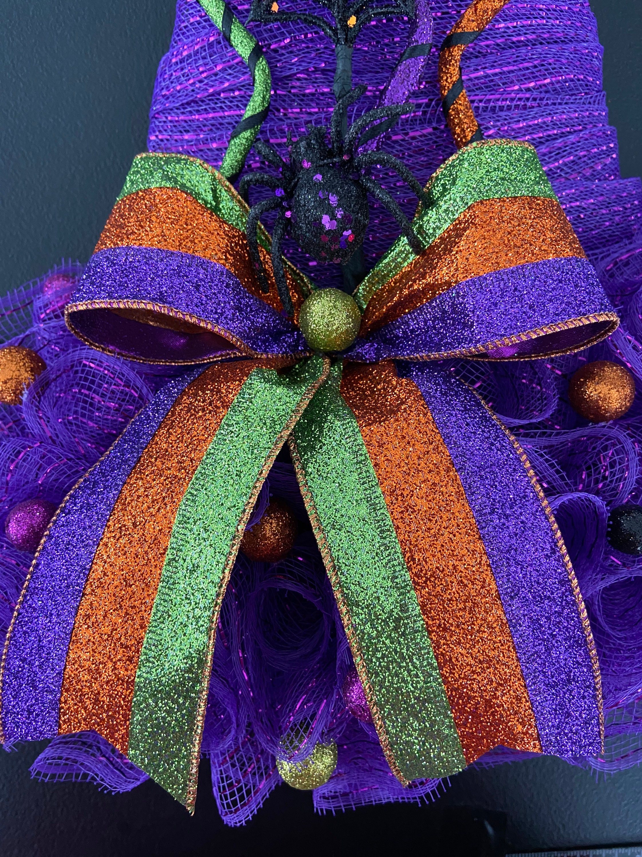 18” X 16” Halloween Deco Mesh Purple Witch Hat Door Hanger Wreath With ...