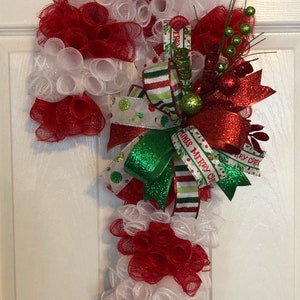 24&quot; Christmas Deco Mesh Candy Cane Wreath/Door Hanger with Bow