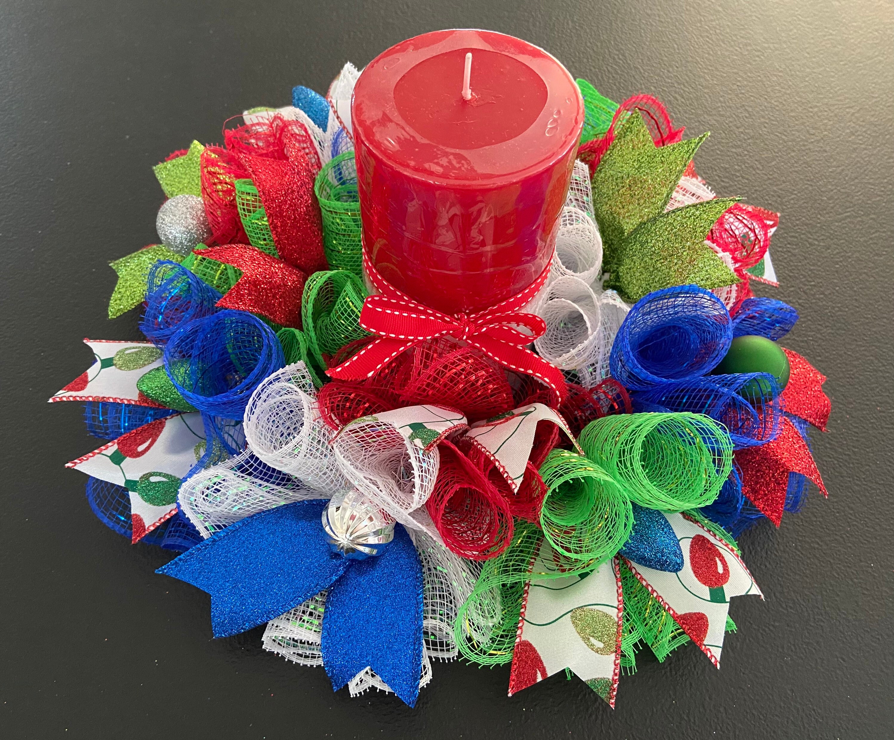 12 Christmas Deco Mesh Candle Holder Ring / Mini Centerpiece Etsy