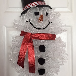 25&quot; Winter Deco Mesh Snowman Wreath - Red