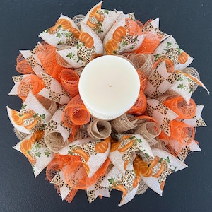 12” Fall Cheetah Pumpkin Deco Mesh Mini Centerpiece/candle Holder ...