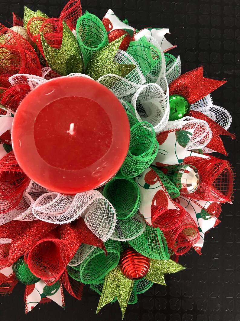 12 Christmas Deco Mesh Candle Holder Ring / Mini Centerpiece Etsy