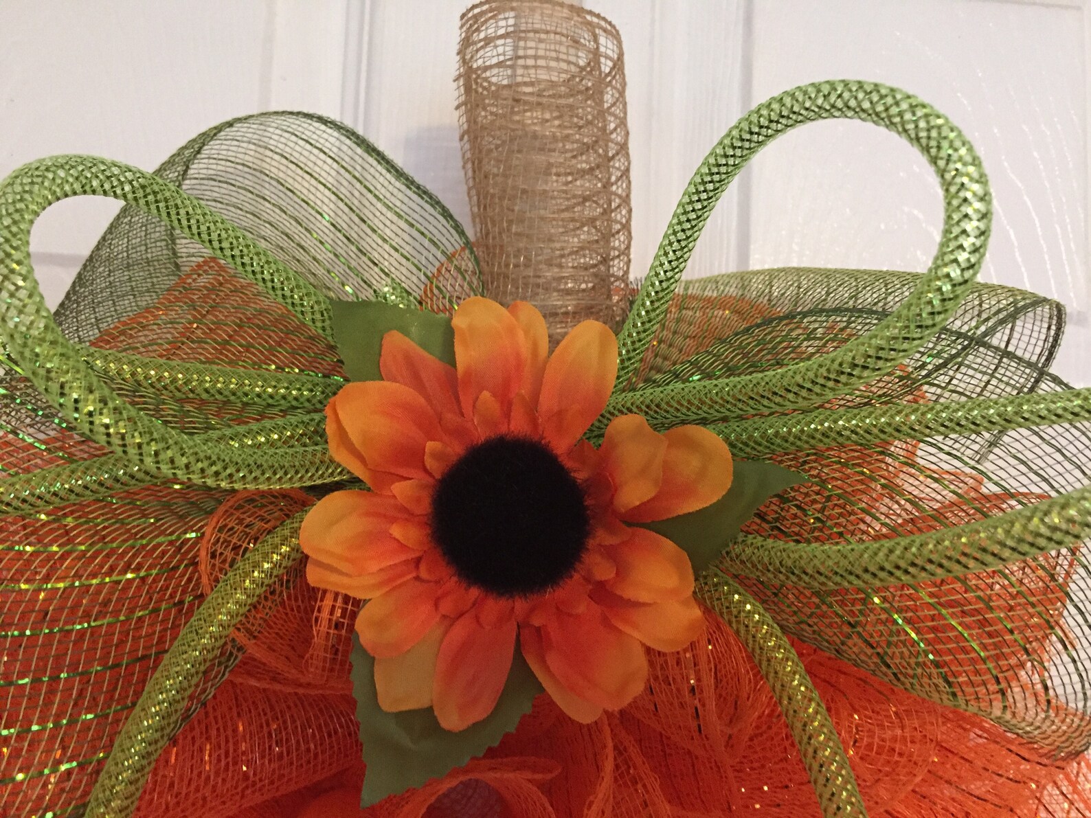 17" Fall/autumn Deco Mesh Orange Pumpkin Wreath With Sunflower - Etsy