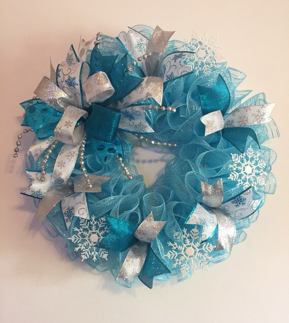 Light Blue Snowflake Sparkle Mesh Wreath