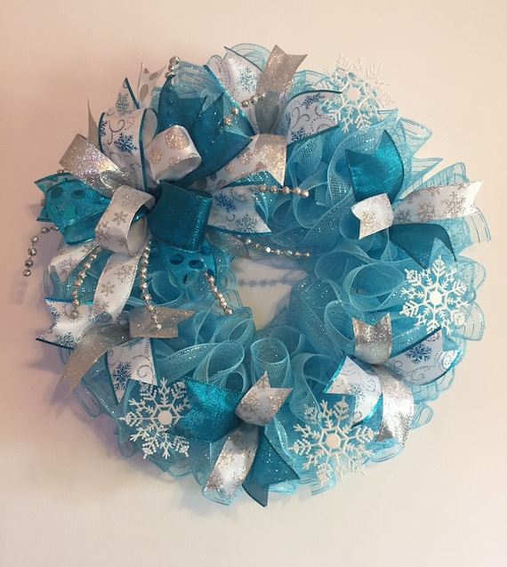 Light Blue Snowflake Sparkle Mesh Wreath