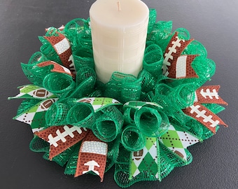 12” or 17" Football Deco Mesh Centerpiece / Candle Ring - Green
