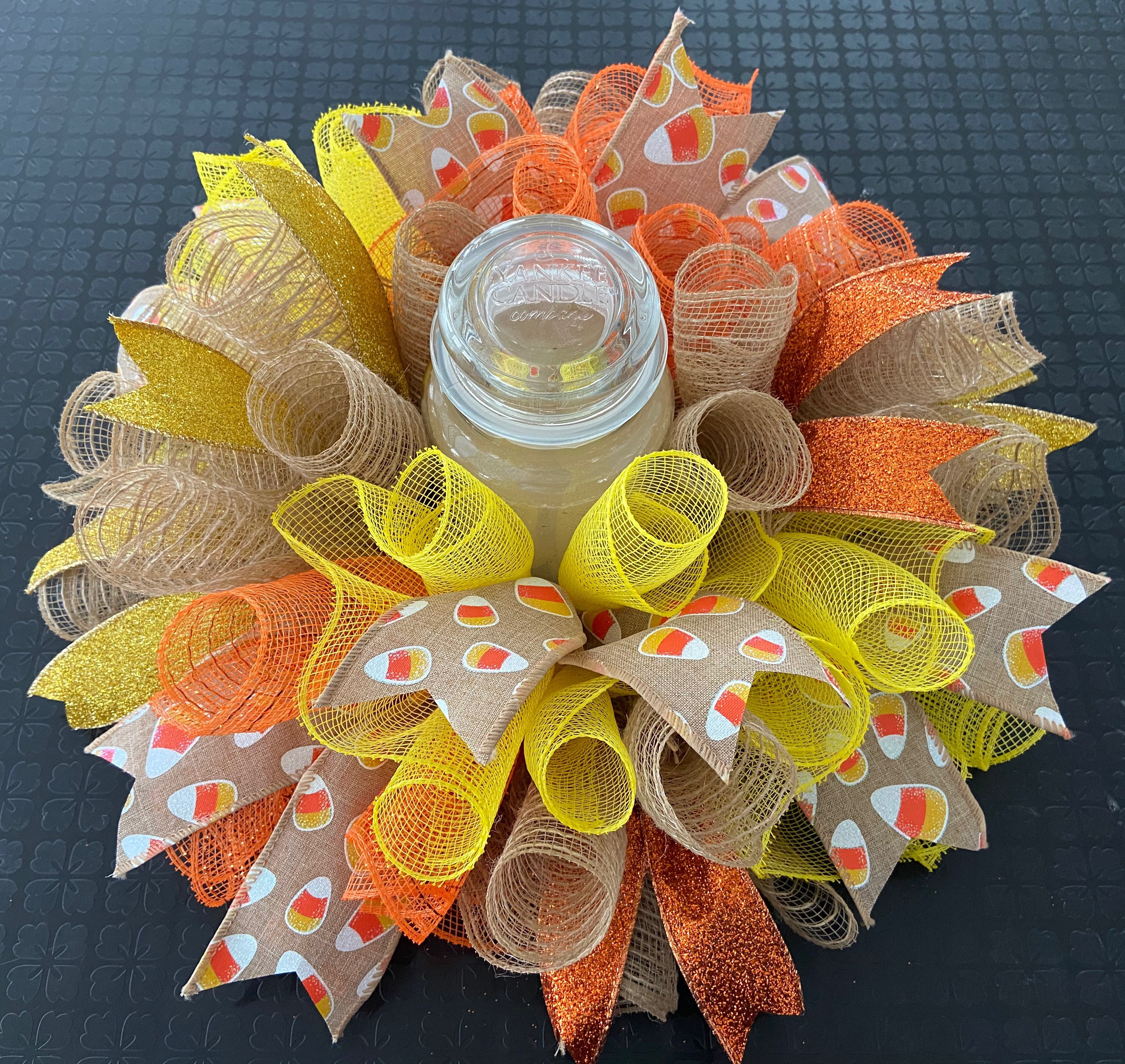 12" or 17” Halloween Deco Mesh Candy Corn Centerpiece / Candle Holder ...