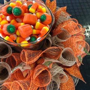 12" or 17" Fall Deco Mesh Pumpkin Candle Ring / Mini Centerpiece ...