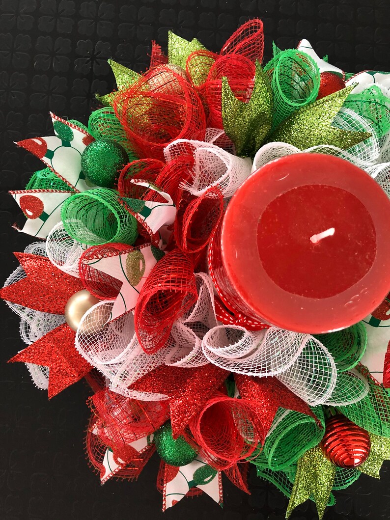 12 Christmas Deco Mesh Candle Holder Ring / Mini Centerpiece Etsy