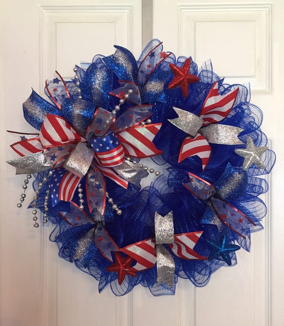 22 Patriotic 4th Of July Deco Mesh Wreath With Etsy