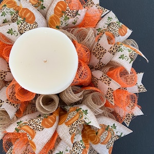 12” Fall Cheetah Pumpkin Deco Mesh Mini Centerpiece/candle Holder ...