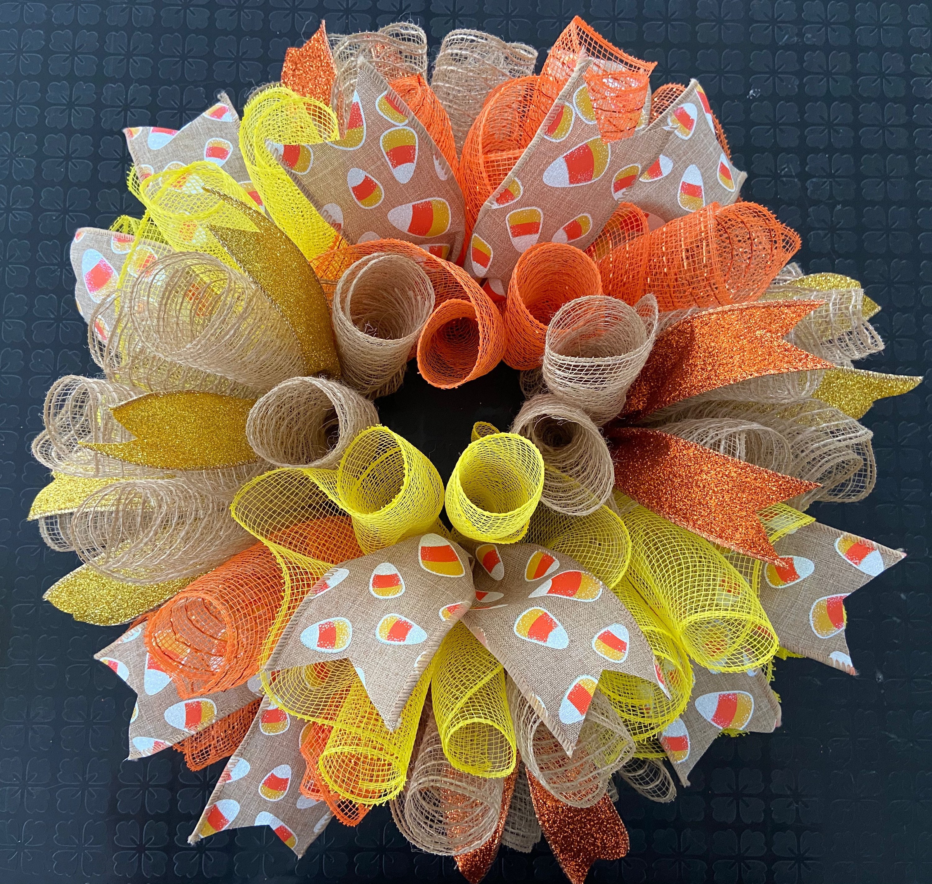 12" or 17” Halloween Deco Mesh Candy Corn Centerpiece / Candle Holder ...
