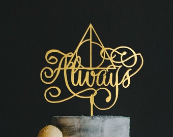 Always Wedding  Cake Topper Inspired Hand lettered Cake Topper Triangle Sign Hallows Wedding Cake Topper Gold Silver Rose Gold Cake Decor