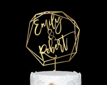 Custom Name Wedding Modern Geometric Cake Topper Mr and Mrs Personalized Wood Cake Topper with Last Name Rose Gold Wedding Decoration