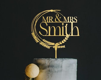 Personalized Last Name Wedding Cake Topper | Elegant Rustic Decor