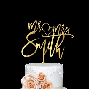 Personalized Mr & Mrs  Cake Topper for Wedding with Last Name Calligraphy Custom Wedding Cake Topper Rose Gold