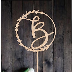 Cake Topper Initial Wedding Cake Topper Letter B Custom Personalizado Monogram Cake Topper Madera Single B Oro Rosa para Boda