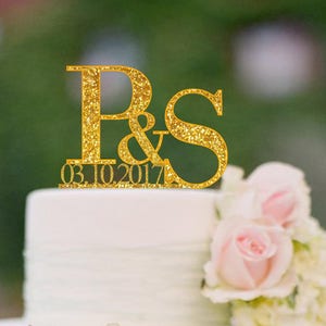 Initials Cake Topper Letter Cake Toppers Names and Date Personalized Wedding Cake Topper Monogram Cake Topper  Rose Gold Custom Topper
