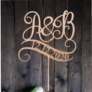Pastel de bodas Topper con nombres de pila Estilo rústico Boda Único Caligrafía personalizada Monograma con fecha de boda Playa Pastel de bodas Topper