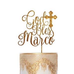 Doop Cake Topper God Bless Cake Topper Gepersonaliseerde Cake Topper Eerste Communie Topper Doop Cake Topper God Bless Name Cake Topper