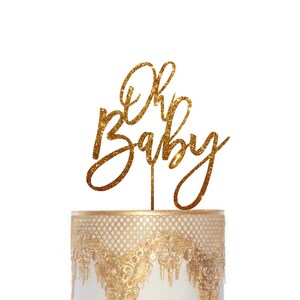 Oh Baby Cake Topper Rustic Glitter Baby Shower Cake Topper Wood  Boy or Girl Shower Decoration Gender Neutral Party