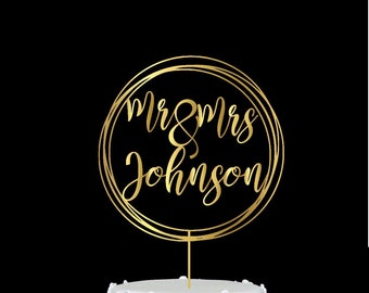 Calligraphy Personalized Wedding Cake Topper with Surname Mr and Mrs Last Name Customized Rustic Cake Topper DIFFERENT COLOURS Rose Gold