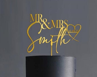 Wedding Cake Topper with  Date Custom Names Calligraphy Wedding Cake Topper Customized First Names Wedding decor Engagement modern