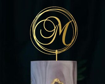 Geometric Wedding Cake Topper: Personalized Glitter Monogram Initial