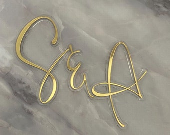 Gold Mirror Acrylic Wedding Cake Topper: Custom Initial Monogram