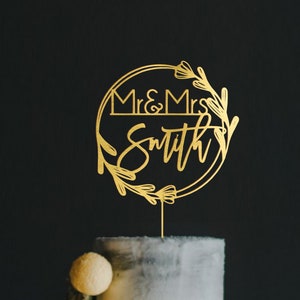 De heer en mevrouw moderne bruidstaart topper gepersonaliseerde achternaam taart decoratie voor huwelijksverjaardag verloving bruidsdouche SIlver Goud