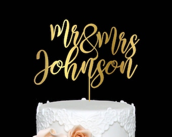 Personalized Cake Topper for Wedding Custom Wedding Cake Topper Personalized Name Mr and Mrs Wedding Cake Topper Rose Gold